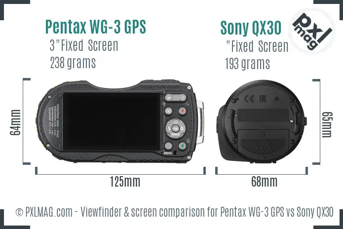 Pentax WG-3 GPS vs Sony QX30 Screen and Viewfinder comparison