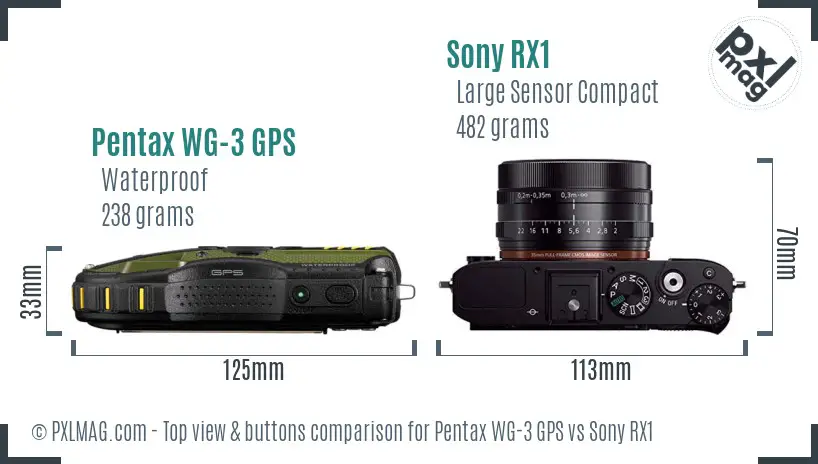 Pentax WG-3 GPS vs Sony RX1 top view buttons comparison
