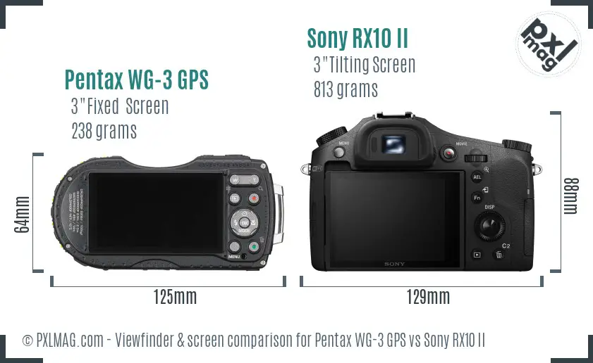 Pentax WG-3 GPS vs Sony RX10 II Screen and Viewfinder comparison