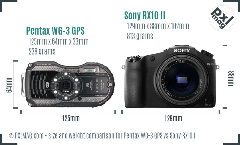 Pentax WG-3 GPS vs Sony RX10 II size comparison
