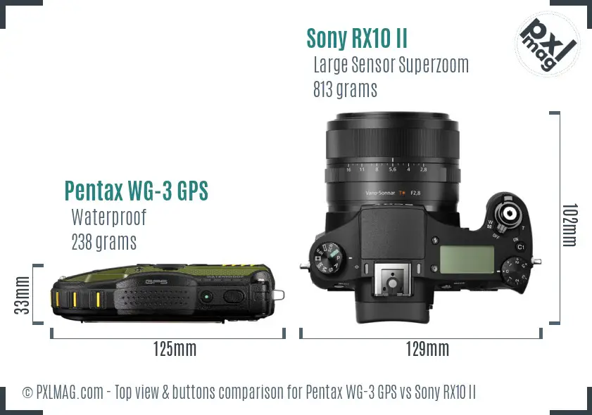 Pentax WG-3 GPS vs Sony RX10 II top view buttons comparison