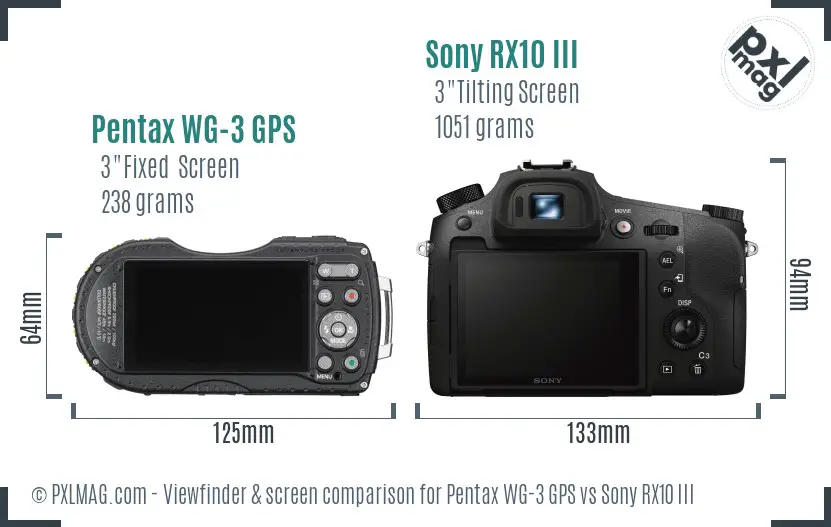 Pentax WG-3 GPS vs Sony RX10 III Screen and Viewfinder comparison