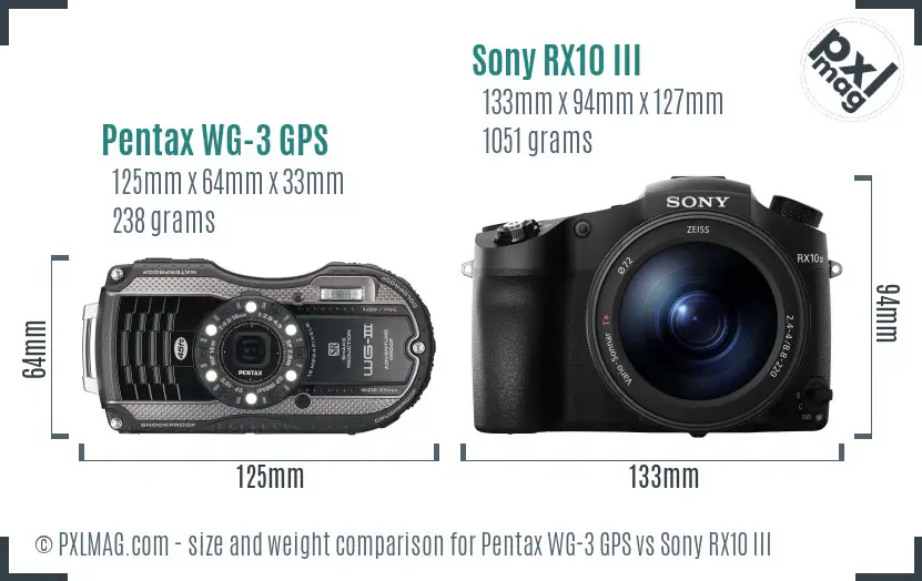 Pentax WG-3 GPS vs Sony RX10 III size comparison