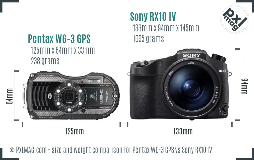 Pentax WG-3 GPS vs Sony RX10 IV size comparison