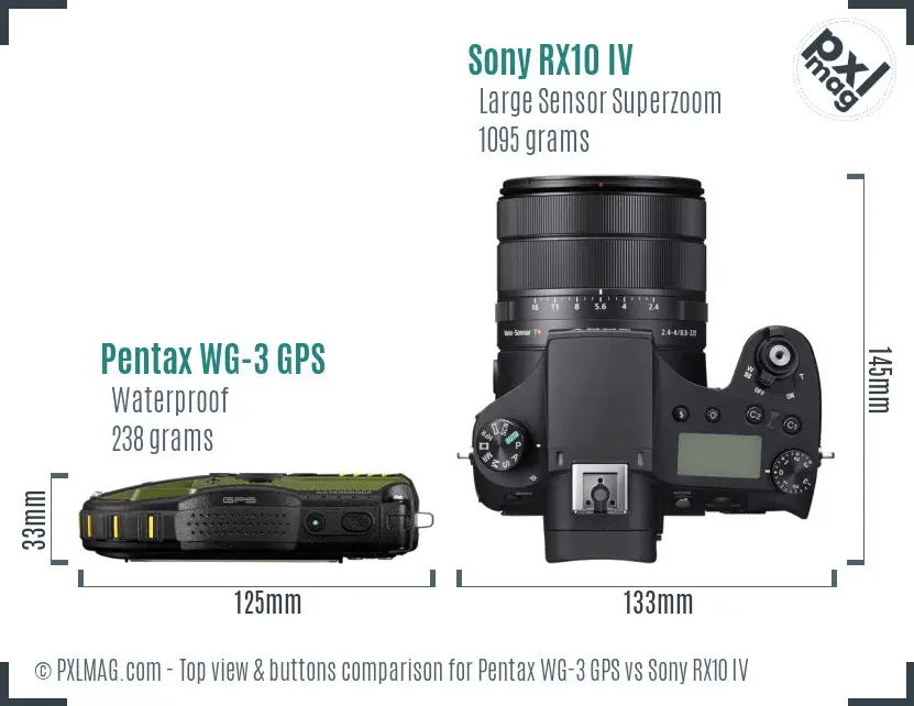 Pentax WG-3 GPS vs Sony RX10 IV top view buttons comparison