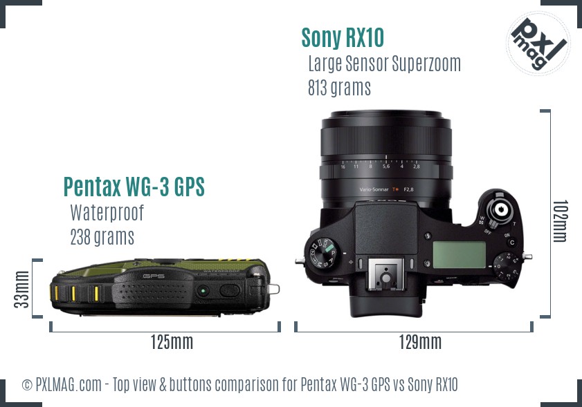 Pentax WG-3 GPS vs Sony RX10 top view buttons comparison