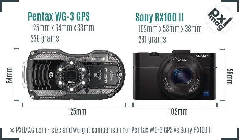 Pentax WG-3 GPS vs Sony RX100 II size comparison