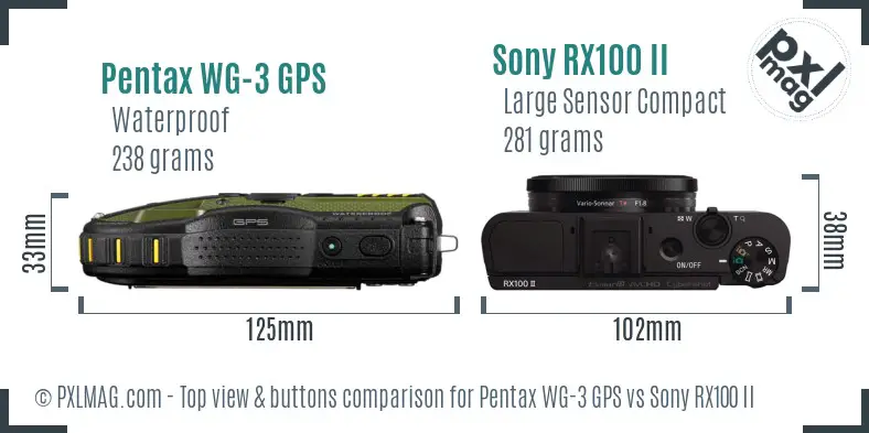 Pentax WG-3 GPS vs Sony RX100 II top view buttons comparison