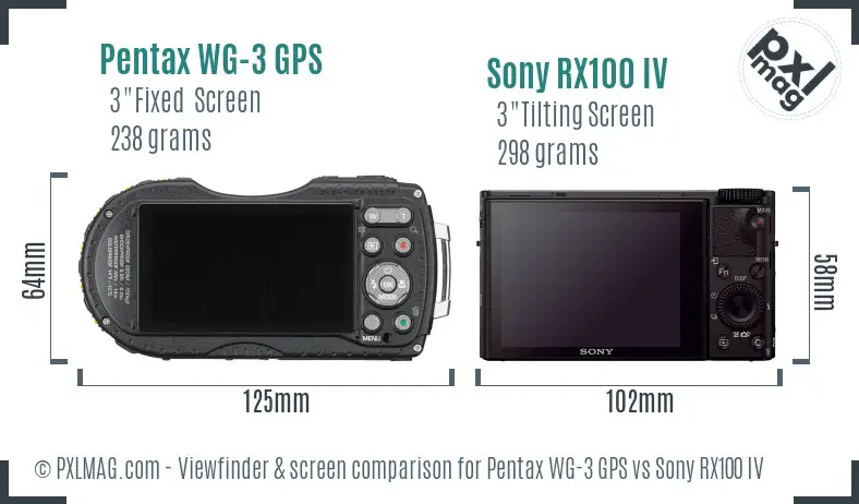 Pentax WG-3 GPS vs Sony RX100 IV Screen and Viewfinder comparison