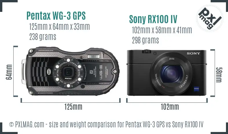 Pentax WG-3 GPS vs Sony RX100 IV size comparison