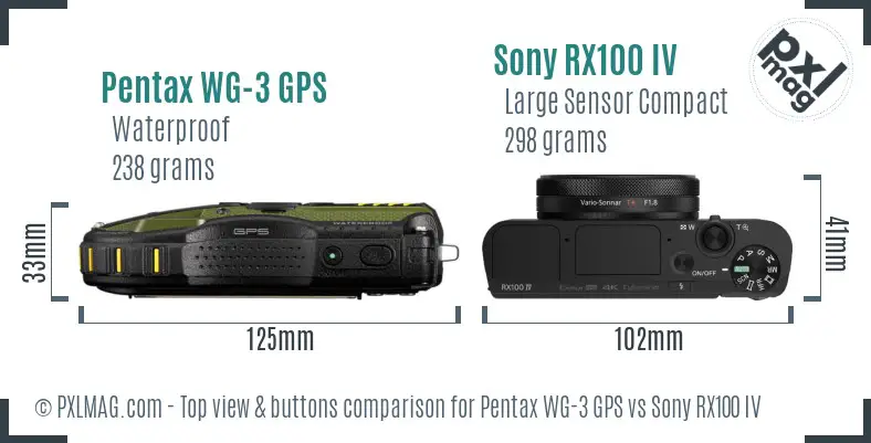 Pentax WG-3 GPS vs Sony RX100 IV top view buttons comparison