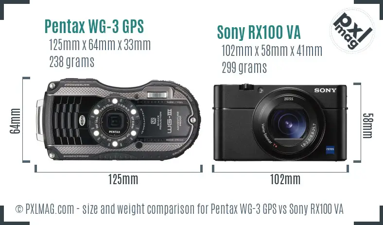 Pentax WG-3 GPS vs Sony RX100 VA size comparison