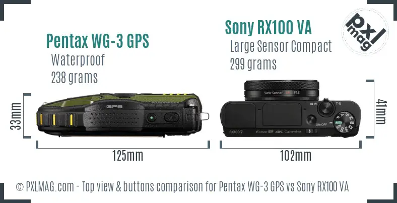 Pentax WG-3 GPS vs Sony RX100 VA top view buttons comparison