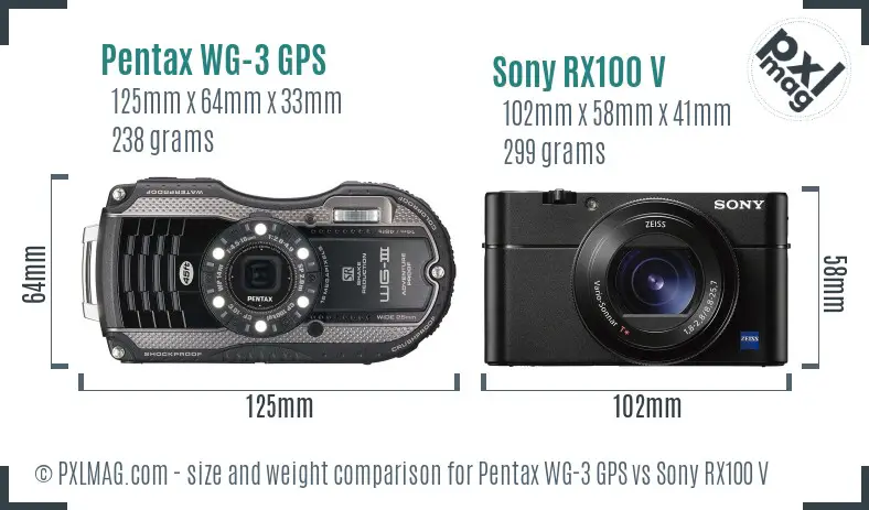 Pentax WG-3 GPS vs Sony RX100 V size comparison Pentax WG-3 GPS vs Sony RX100 V size comparison