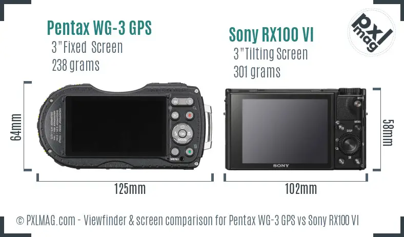 Pentax WG-3 GPS vs Sony RX100 VI Screen and Viewfinder comparison