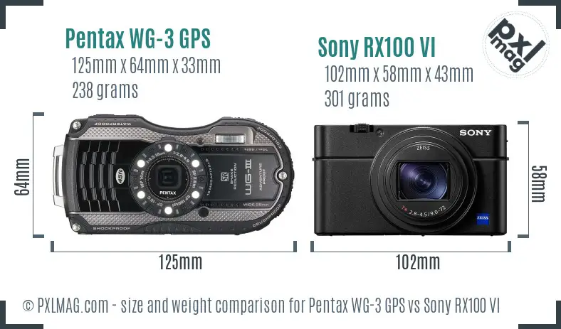 Pentax WG-3 GPS vs Sony RX100 VI size comparison