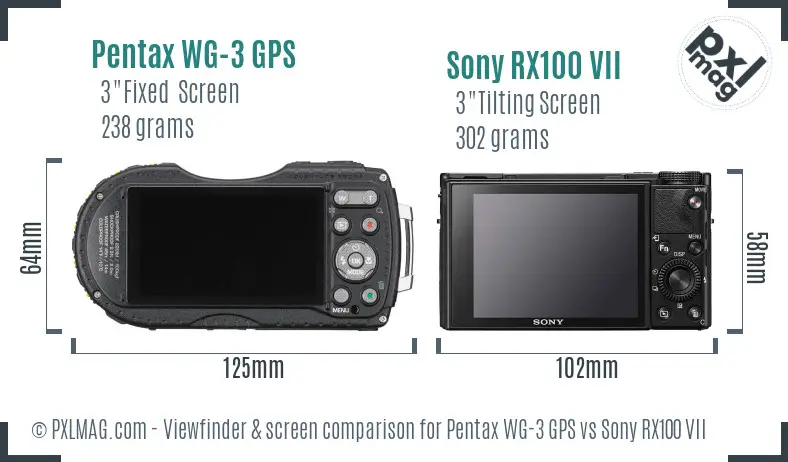 Pentax WG-3 GPS vs Sony RX100 VII Screen and Viewfinder comparison