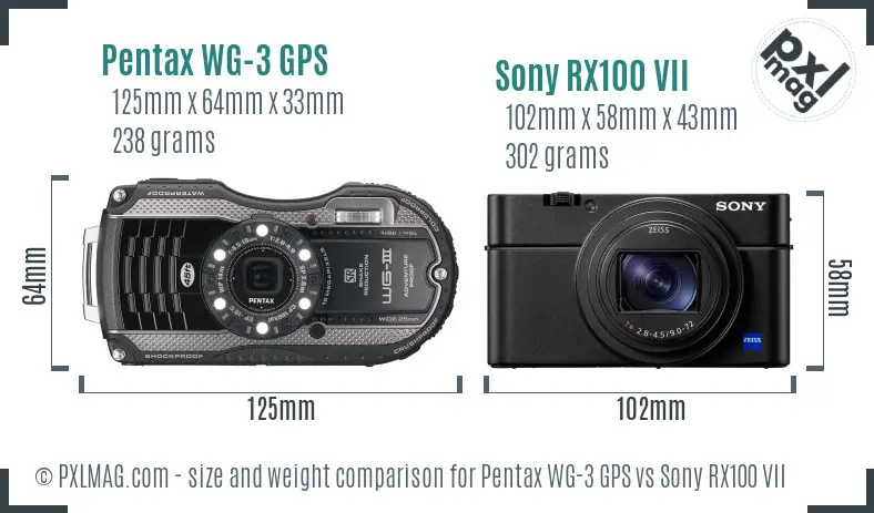 Pentax WG-3 GPS vs Sony RX100 VII size comparison