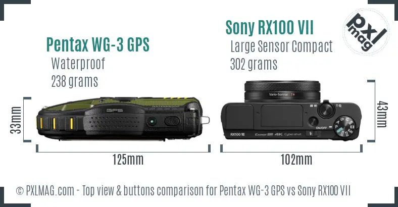 Pentax WG-3 GPS vs Sony RX100 VII top view buttons comparison