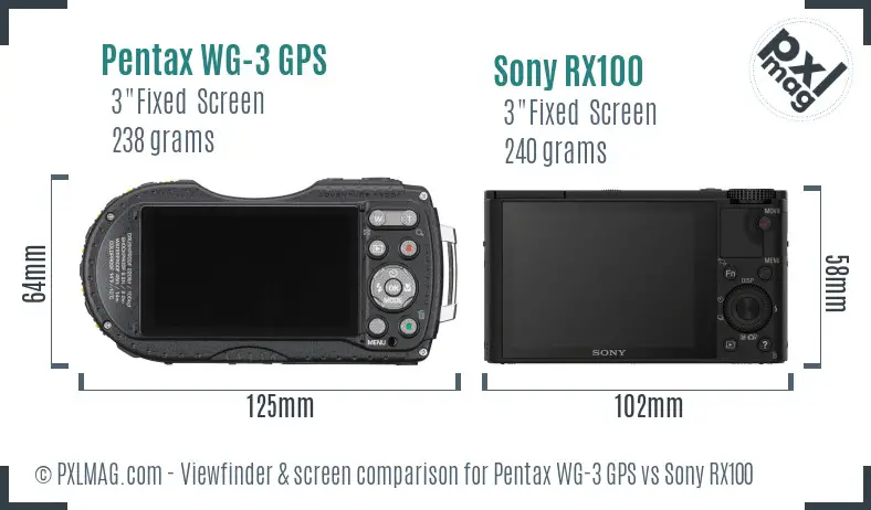 Pentax WG-3 GPS vs Sony RX100 Screen and Viewfinder comparison Pentax WG-3 GPS vs Sony RX100 Screen and Viewfinder comparison