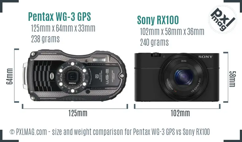 Pentax WG-3 GPS vs Sony RX100 size comparison Pentax WG-3 GPS vs Sony RX100 size comparison
