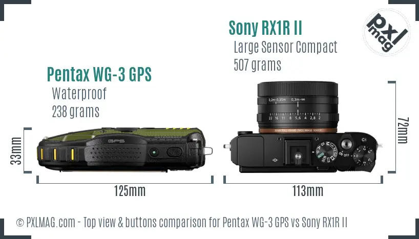Pentax WG-3 GPS vs Sony RX1R II top view buttons comparison