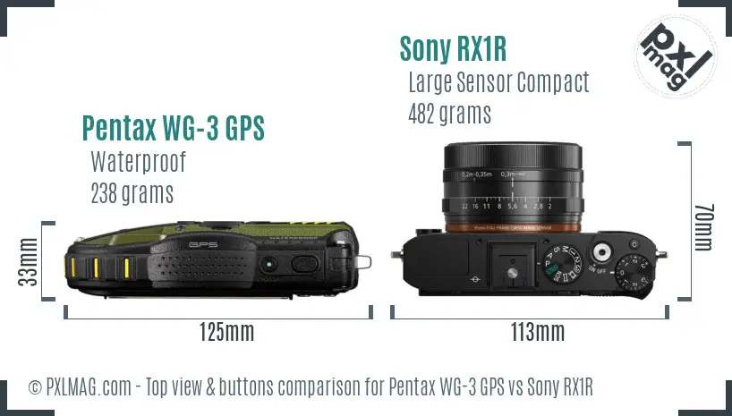 Pentax WG-3 GPS vs Sony RX1R top view buttons comparison