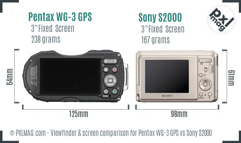 Pentax WG-3 GPS vs Sony S2000 Screen and Viewfinder comparison
