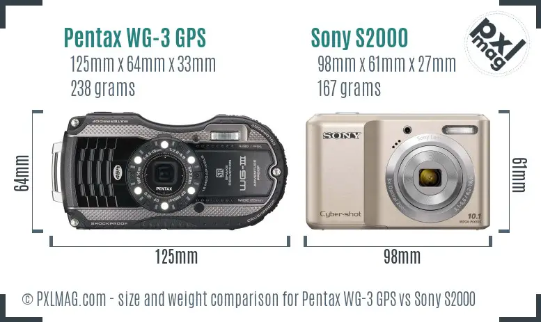 Pentax WG-3 GPS vs Sony S2000 size comparison