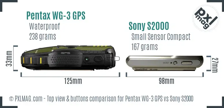 Pentax WG-3 GPS vs Sony S2000 top view buttons comparison