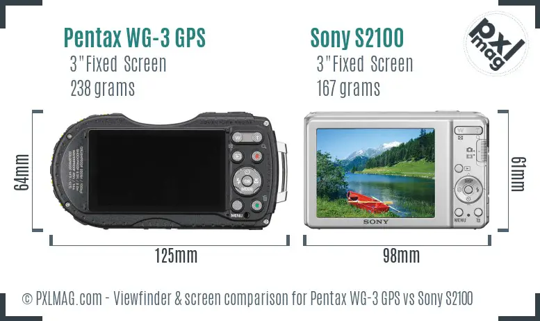 Pentax WG-3 GPS vs Sony S2100 Screen and Viewfinder comparison