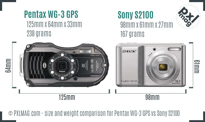 Pentax WG-3 GPS vs Sony S2100 size comparison