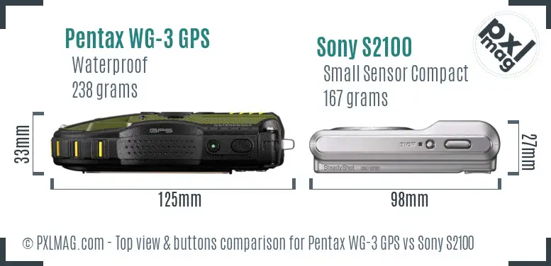 Pentax WG-3 GPS vs Sony S2100 top view buttons comparison