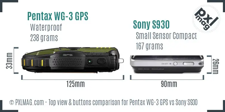 Pentax WG-3 GPS vs Sony S930 top view buttons comparison