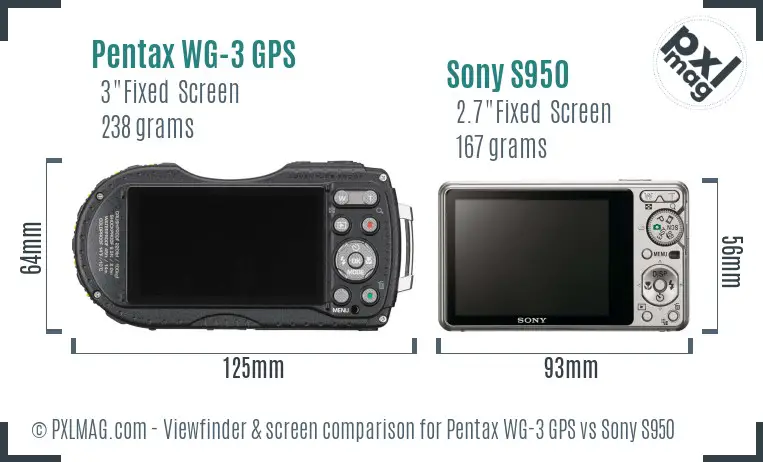 Pentax WG-3 GPS vs Sony S950 Screen and Viewfinder comparison
