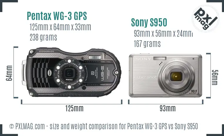 Pentax WG-3 GPS vs Sony S950 size comparison