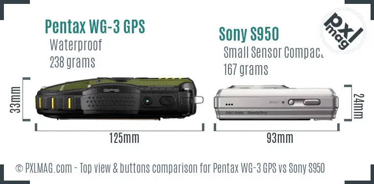 Pentax WG-3 GPS vs Sony S950 top view buttons comparison