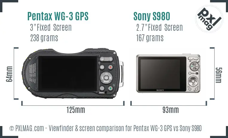 Pentax WG-3 GPS vs Sony S980 Screen and Viewfinder comparison
