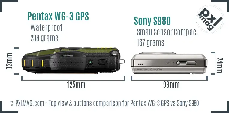 Pentax WG-3 GPS vs Sony S980 top view buttons comparison