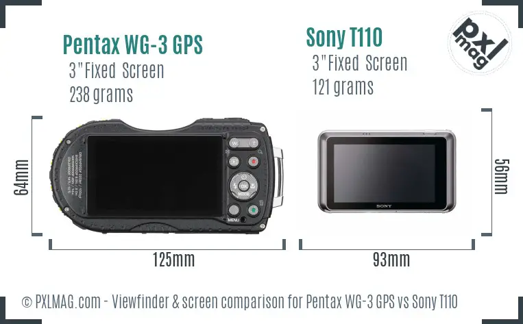 Pentax WG-3 GPS vs Sony T110 Screen and Viewfinder comparison