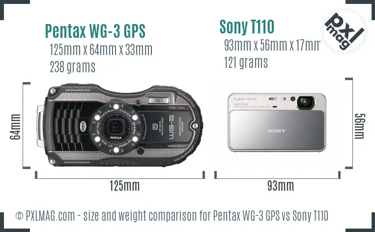 Pentax WG-3 GPS vs Sony T110 size comparison