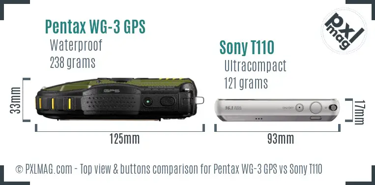 Pentax WG-3 GPS vs Sony T110 top view buttons comparison