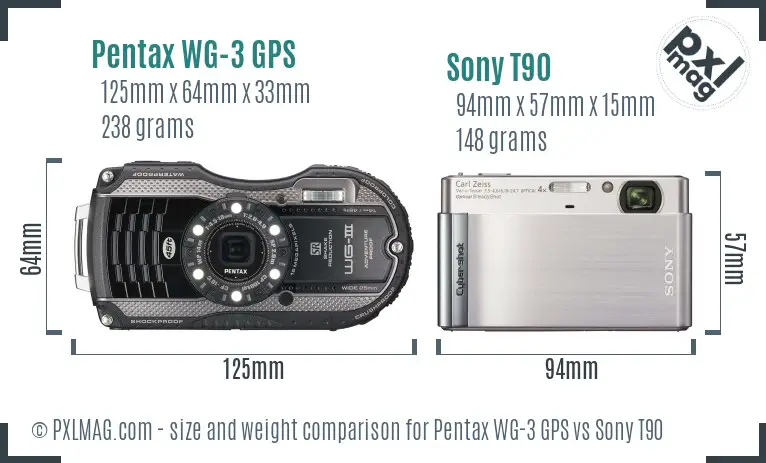 Pentax WG-3 GPS vs Sony T90 size comparison
