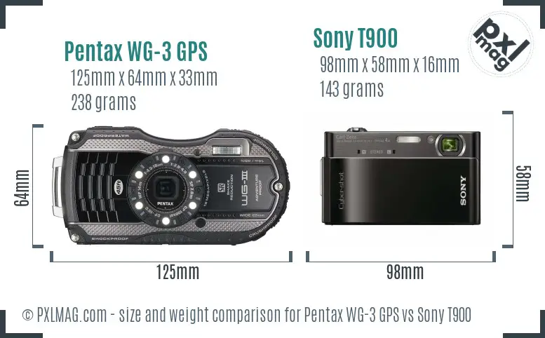 Pentax WG-3 GPS vs Sony T900 size comparison