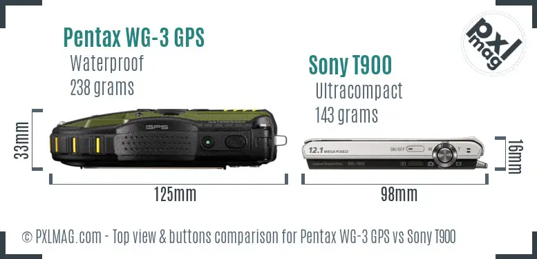 Pentax WG-3 GPS vs Sony T900 top view buttons comparison