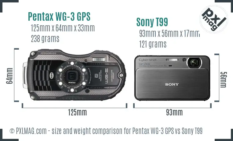 Pentax WG-3 GPS vs Sony T99 size comparison