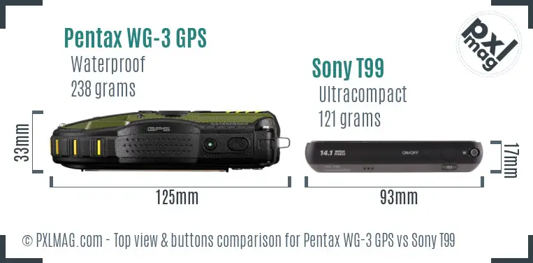 Pentax WG-3 GPS vs Sony T99 top view buttons comparison