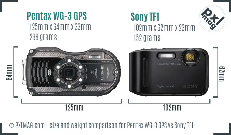 Pentax WG-3 GPS vs Sony TF1 size comparison