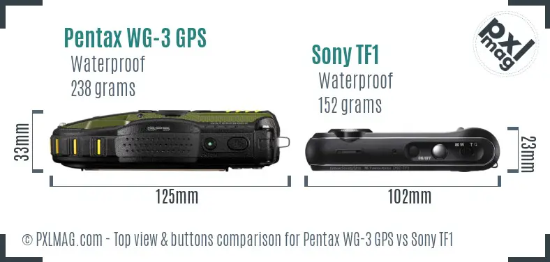 Pentax WG-3 GPS vs Sony TF1 top view buttons comparison