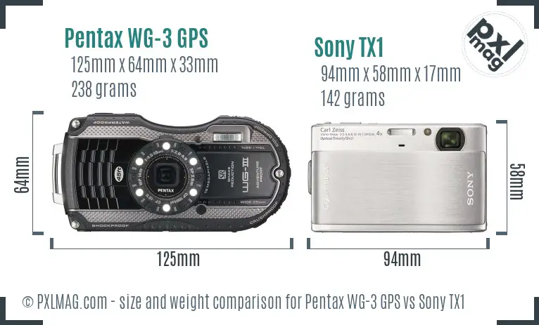 Pentax WG-3 GPS vs Sony TX1 size comparison